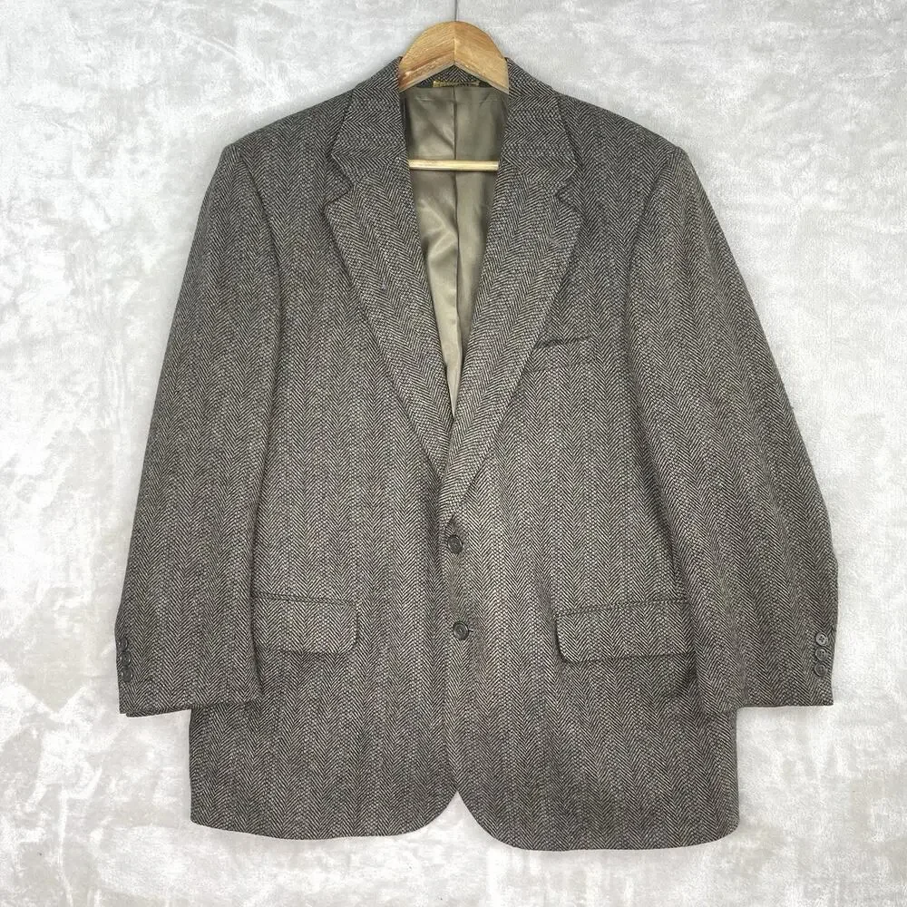 Vintage Cricketeer Lambs Wool Herringbone Blazer 44R Tweed USA Made Preppy